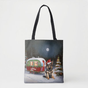 Winter Duitse Herderswagen Kerstavontuur Tote Bag