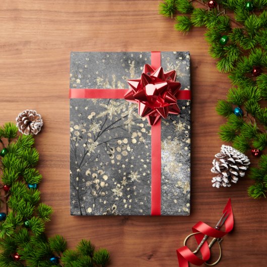 Winter Dusk Gold Berries en Snowflakes Cadeaupapier (Feestdagen Geschenken)