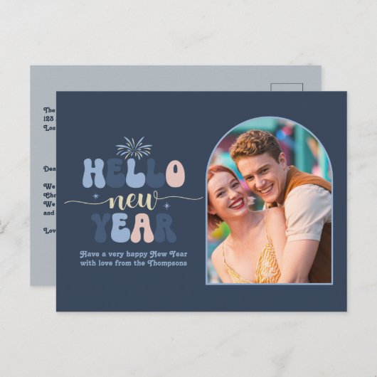 Winter Dusk New Year Retro Modern Blue Photo Feestdagenkaart (Voorkant / Achterkant)