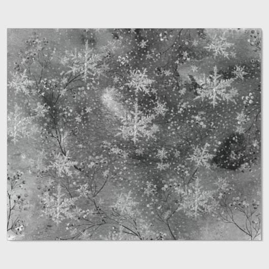 Winter Dusk Night Silver Berries & Snowflakes Cadeaupapier (Vlak)