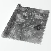 Winter Dusk Night Silver Berries & Snowflakes Cadeaupapier (Uitgerold)