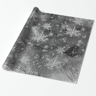 Winter Dusk Night Silver Berries & Snowflakes Cadeaupapier