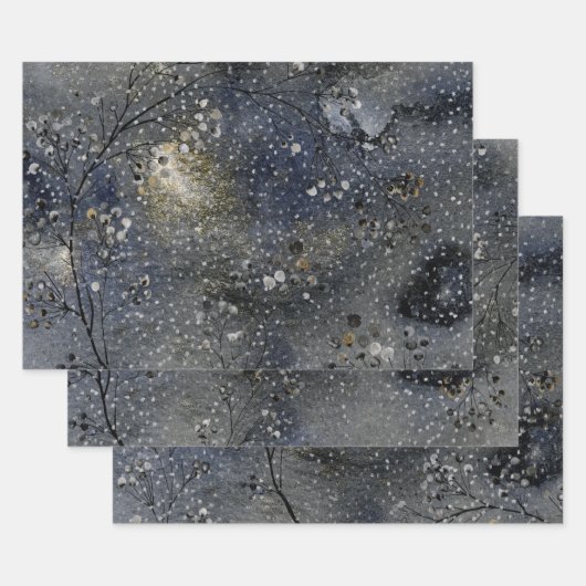 Winter Dusk Night Sky Silver Snowfall Inpakpapier Vel (Set)