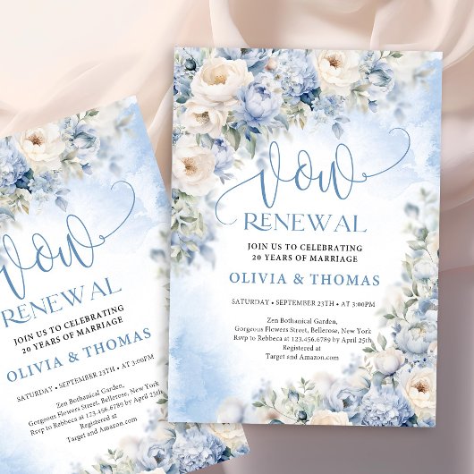 Winter Dusty Blue en Ivory Flowers gelooft vernieu Kaart