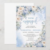 Winter Dusty Blue en Ivory Flowers WE ZIJN VERLOOF Kaart (Voorkant / Achterkant)