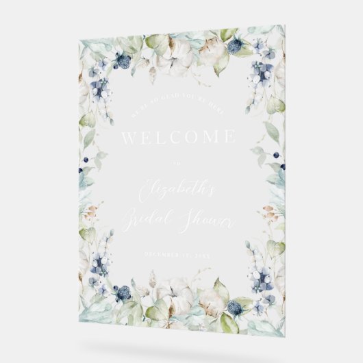 Winter Dusty Blue Floral Lijst Vrijgezellenfeest Acryl Bord (Hoek)