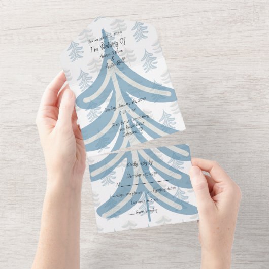 Winter Dusty Blue Floral Winter All-in-One All In One Uitnodiging (Afscheurbaar)