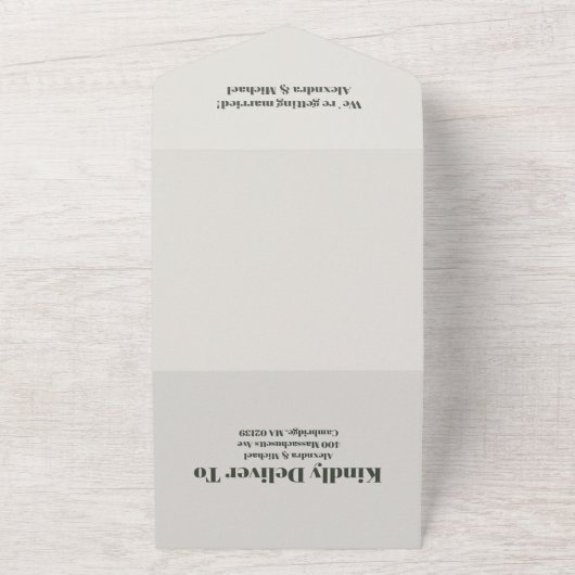 Winter Dusty Blue Mountain Minimalist Wedding All In One Uitnodiging (Buitenkant)