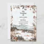 Winter Dusty Blue Mountain Minimalist Wedding Kaart (Voorkant)