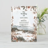 Winter Dusty Blue Mountain Minimalist Wedding Kaart (Staand voorkant)