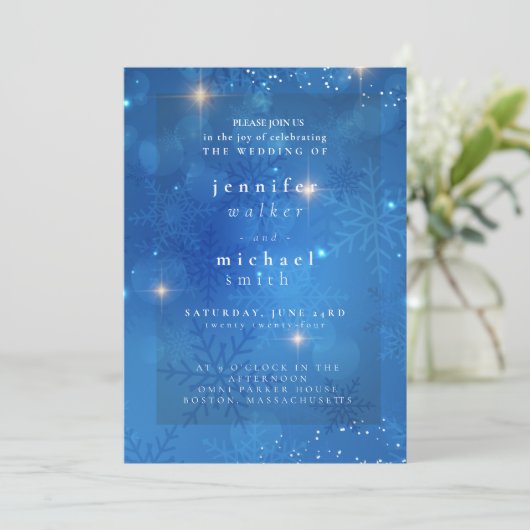 Winter Dusty Blue Mountain Minimalist Wedding Kaart (Staand voorkant)