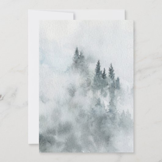 Winter Dusty Blue Mountain Minimalist Wedding Kaart (Achterkant)