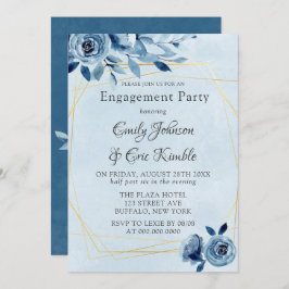 Winter Dusty Blue Navy Oleander Engagement Party Kaart