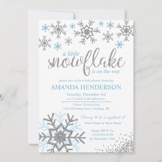 Winter Dusty Blue Snowflake Baby shower Kaart (Voorkant)