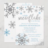 Winter Dusty Blue Snowflake Baby shower Kaart (Voorkant / Achterkant)
