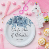 Winter Dusty Blue Waterverf Peony Wedding Papieren Bordje (Feest)