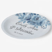 Winter Dusty Blue Waterverf Peony Wedding Papieren Bordje (Gekanteld)