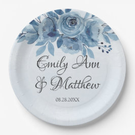 Winter Dusty Blue Waterverf Peony Wedding Papieren Bordje