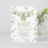 Winter Dusty Green Sprinkle Snowflakes Baby Shower Kaart (Staand voorkant)