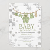 Winter Dusty Green Sprinkle Snowflakes Baby Shower Kaart (Voorkant / Achterkant)