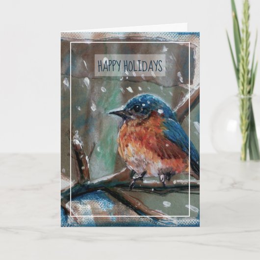Winter Eastern BlueBird Painting Prettige feestdag Kaart (Voorkant)