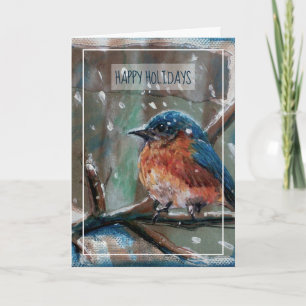 Winter Eastern BlueBird Painting Prettige feestdag Kaart