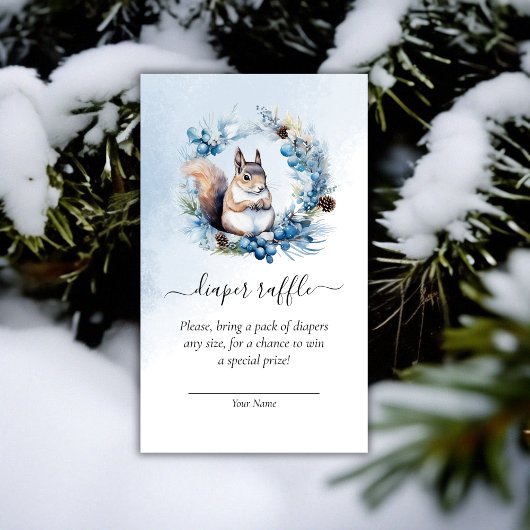 Winter Eekhoorn Baby shower Luier Raffle Informatiekaartje