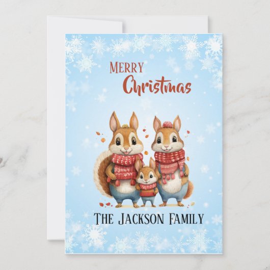 Winter Eekhoorn familie met sjaals Feestdagenkaart (Voorkant)