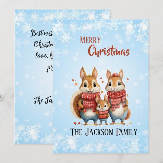 Winter Eekhoorn familie met sjaals Feestdagenkaart (Voorkant / Achterkant)