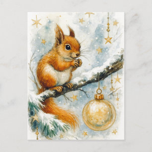 Winter Eekhoorn Gouden Ornament Kerstkaart Feestdagenkaart