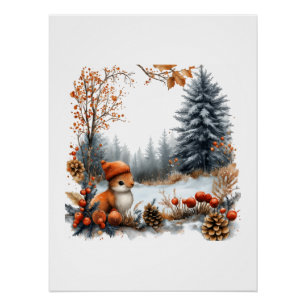 Winter eekhoorn in bevroren bos perfect poster