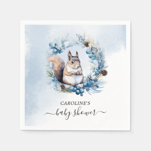 Winter Eekhoorn Waterverf Baby shower Servet (Voorkant)