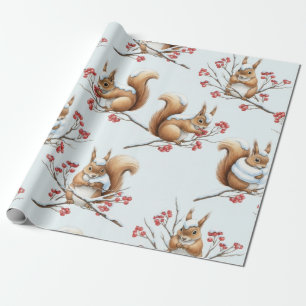 Winter Eekhoorns Tussen Besneeuwde Takken Cadeaupapier