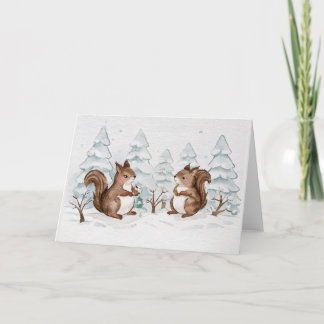 Winter Eekhoorns Wenskaart - Blanco Binnenkant Aankondiging
