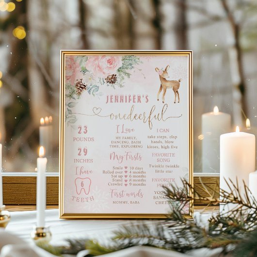 Winter Een-hert-vol herten blozen verjaardag mijlp Poster