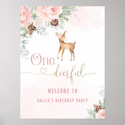 Winter Een-hert-vol herten blozen verjaardag welko Poster (Voorkant)