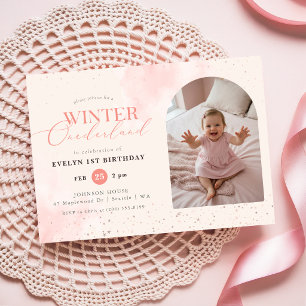 Winter Eén Jaar Baby Arch Foto Eerste Verjaardag Kaart