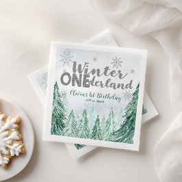 Winter Eenderland Eerste Verjaardag Sneeuwvlokken Servet
