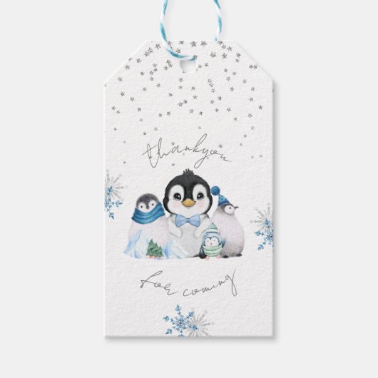 Winter Eénderland Pinguïn Dankjewel Cadeaulabel (Voorkant)