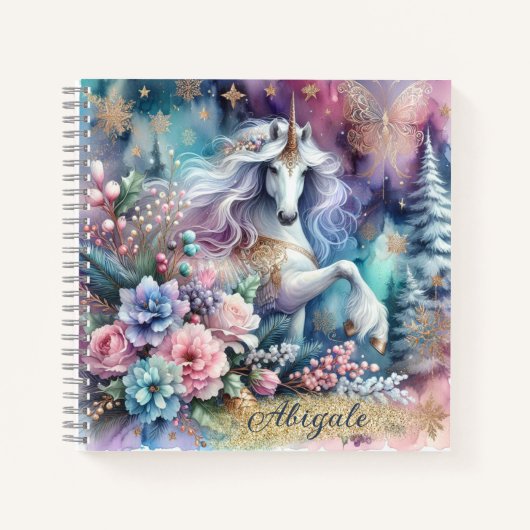 Winter eenhoorn magische scène 4 - personaliseren notitieboek (Voorkant)