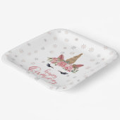 Winter Eenhoorn Roze Gelukkige Verjaardag Papieren Bordje (Gebogen)