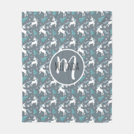 Winter eenhoorns donkergrijs patroon fleece deken