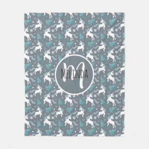 Winter eenhoorns donkergrijs patroon fleece deken