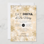 Winter "Eet & Drink" Gouden Vakantie Kerstfeest Kaart (Voorkant)