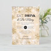 Winter "Eet & Drink" Gouden Vakantie Kerstfeest Kaart (Staand voorkant)