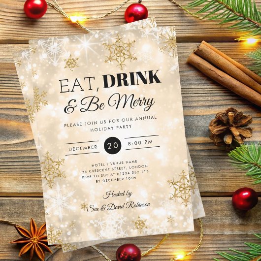 Winter "Eet & Drink" Gouden Vakantie Kerstfeest Kaart