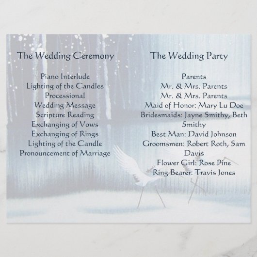 Winter Egrets Folded Wedding Programme (Achterkant)