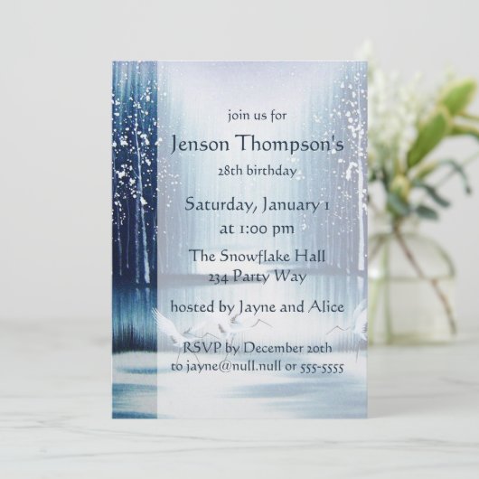 Winter Egrets verjaardagsuitnodiging Kaart (Staand voorkant)