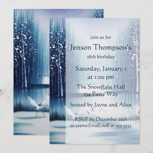 Winter Egrets verjaardagsuitnodiging Kaart (Voorkant / Achterkant)