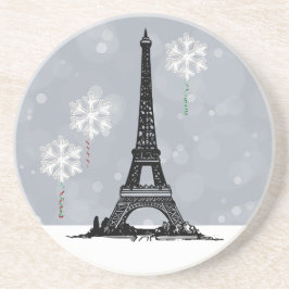 Winter Eiffel Tower, Snowflake Balloons Christmas Zandsteen Onderzetter